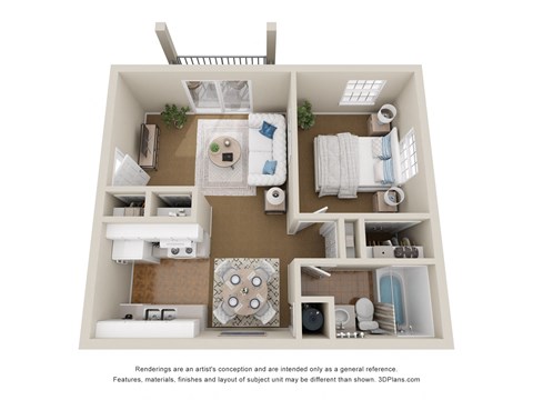 Floor plan for 1 bed, 1 bath, 675 sqft